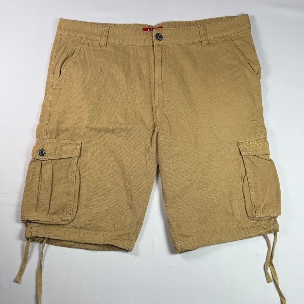 Guess Mens Tan Khaki Cargo Shorts Size 38 (Fits 40) Utility Tactical Drawstrings